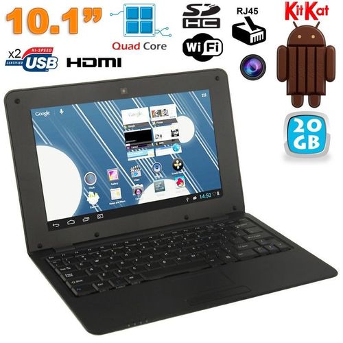 Netbook 10 Pouces Android Mini Ordinateur Portable Wifi Rj45 HDMI USB 20Go Noir YONIS