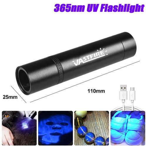 New 365nm Mini lampe de poche UV aste par USB, lampe noire ultraviolette, Linternas violets, tapis, dtecteur d'urine pour animaux de compagnie, capture de scorpions, 3W, 365nm 