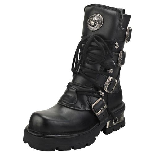 Bottines New Rock Unissex - Talon Bloc En Mtal Noir - 45