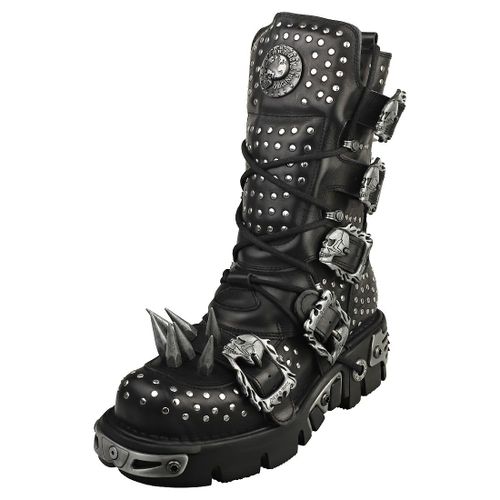 Bottines Mtalliques New Rock - Cuir Noir Argent, Unisexe - 45