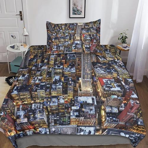 New York Housse De Couette Avec Taies D'oreiller Mode Unique D New York Microfibre Literie Parure De Lit Linge De Lit Housses De Couettes Avec Fermetu