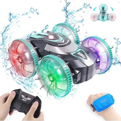Nexbox Voiture Amphibie Rc Avec Lumires-Jeunes Jouet Tlcommande Manuelle 4wd 2.4ghz tanche Tlcommand Stunt Auto 360 Plage Piscine Cadeau Pour Garons Filles Enfants 3-12 Ans