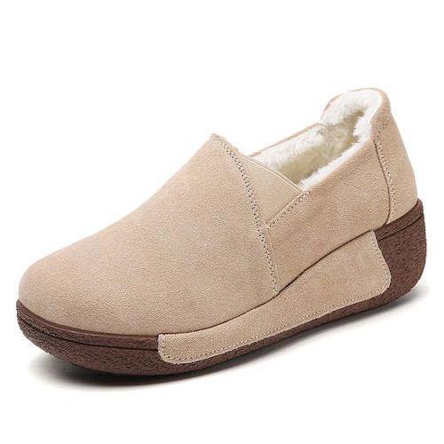 Ngouxm-Mocassins Courts En Peluche Pour Femmes,Mocassins D'hiver  Enfiler,Chaussures  Plateforme Plate,Daim De Vache,Parker Rond,Chaussures Dcontractes - 41