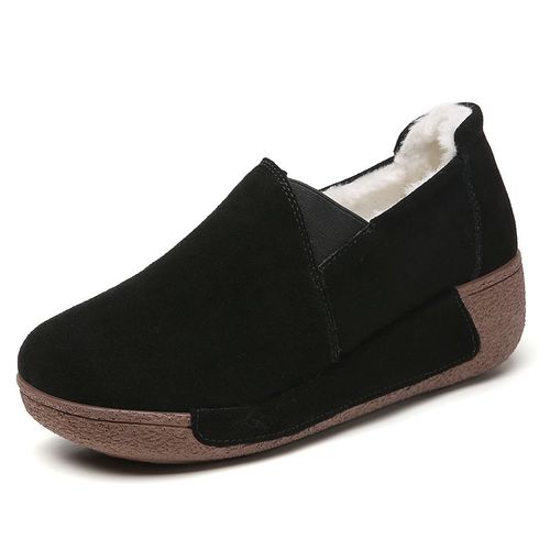 Ngouxm-Mocassins Courts En Peluche Pour Femmes,Mocassins D'hiver  Enfiler,Chaussures  Plateforme Plate,Daim De Vache,Parker Rond,Chaussures Dcontractes - 36