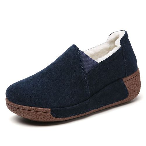 Ngouxm-Mocassins Courts En Peluche Pour Femmes,Mocassins D'hiver  Enfiler,Chaussures  Plateforme Plate,Daim De Vache,Parker Rond,Chaussures Dcontractes - 38