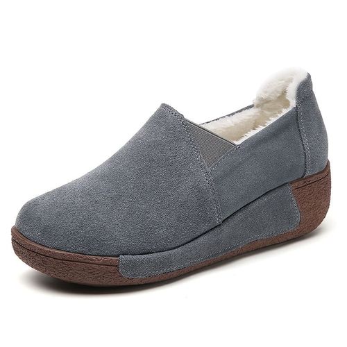 Ngouxm-Mocassins Courts En Peluche Pour Femmes,Mocassins D'hiver  Enfiler,Chaussures  Plateforme Plate,Daim De Vache,Parker Rond,Chaussures Dcontractes - 35