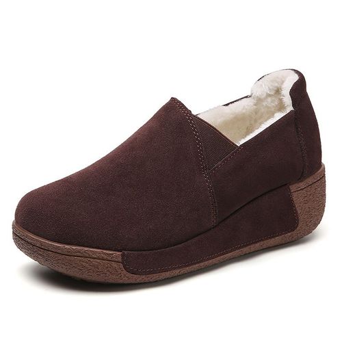 Ngouxm-Mocassins Courts En Peluche Pour Femmes,Mocassins D'hiver  Enfiler,Chaussures  Plateforme Plate,Daim De Vache,Parker Rond,Chaussures Dcontractes - 41