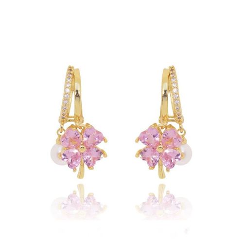Niche Design Micro-Incrust De Zircon Boucles D'oreilles Fleur A Quatre Feuilles Boucles D'oreilles Boucles D'oreilles Femmes Luxe Lger Temprament Exquis Perle All-Match Boucles D'oreilles-Boucles D'oreilles Fleur A Quatre Feuilles-Zircon Rose
