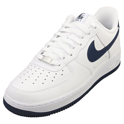 Nike Air Force 1 07 Pour Homme - Baskets De Cuir Blanc Et Marine - 41