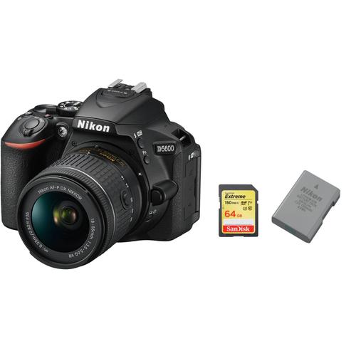 NIKON D5600 reflex 24.2 mpix KIT AF-P 18-55MM F3.5-5.6G VR + 64GB SD card + NIKON EN-EL14A Battery