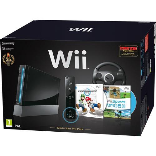 Console Wii Noire Nintendo Pack Anniversaire 25 Ans + Mario Kart + Volant + Wii Sports + Donkey Kong Original
