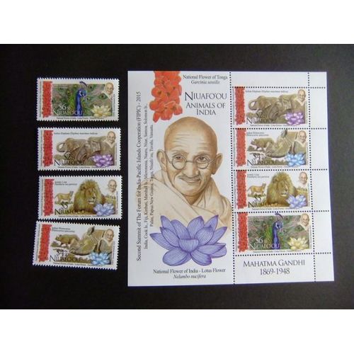 Niuafo'ou 2015 Mahatma Gandhi Faune Et Flore Yvert 404/07 ** Mnh + Bloc
