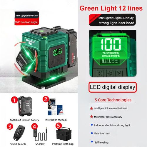 Niveau Laser 4d Avec Tlcommande,16 Lignes,Niveau Laser Horizontal Et Vertical Avec Fentre Rotative  360 Degrs - Type 12 Line A