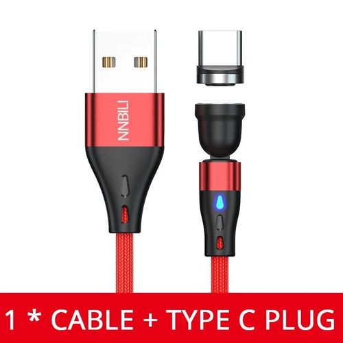 Nnbili-Cble Micro Usb/Type-C Magntique 5a Rotatif  540 ,Charge Rapide,Cordon De Chargeur tonnante T Pour Iphone Et Xiaomi - Type Red 3a Type C-2m
