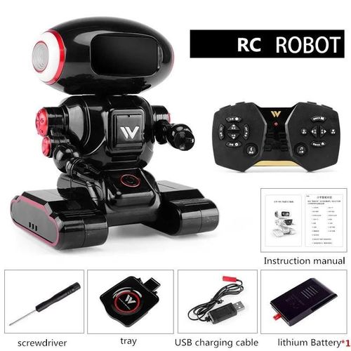 Noir 1 batterie - Plateau de Dialogue vocal intelligent, Robot Rc interactif pour envoyer des aliments, raconter des histoires, chanter, apprendre les connaissances scientifiques en anglais