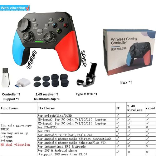 Noir Avec Tout - Manette De Jeu Gyroscope Sans Fil 2.4 Ghz, Compatible Avec Nintendo Switch, Contrleur Pc, Ps3, Ps4, Ios Et Android