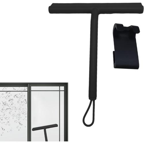 Noir + Crochet Raclette Pour Porte De Douche En Verre, Raclette De Douche, Essuie Glace Pour Salle De Bain, Raclette Pour Sol Et