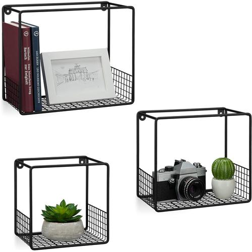 Noir tagre  Suspendre Lot De 3 Cubes, Support Mural, Meuble Rangement, Grille Grillage, 15 Cm, Mtal, Noir, Acier, 1 lment