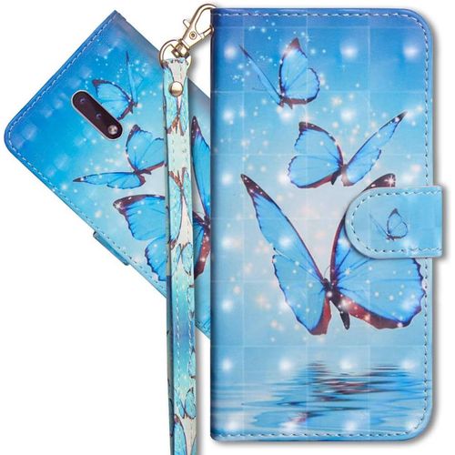 Nokia 2.3 tui  Rabat 3d Dsign Portefeuille Housse Magntique Fonction Stand Porte Carte Pu Cuir Protection Coque Pour Nokia 2.3. Yx 3d Butterfly Spring