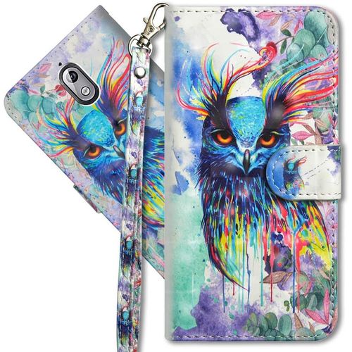 Nokia 3.1 tui  Rabat 3d Dsign Portefeuille Housse Magntique Fonction Stand Porte Carte Pu Cuir Protection Coque Pour Nokia 3.1 2018. Yx 3d - Colorful Owl