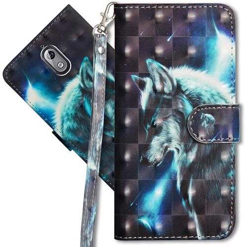 Nokia 3.1 tui  Rabat 3d Dsign Portefeuille Housse Magntique Fonction Stand Porte Carte Pu Cuir Protection Coque Pour Nokia 3.1 2018. Yx 3d - Wolf