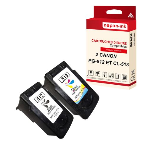 Nopan-Ink - X2 Cartouches Compatibles Pour Canon Pg-512 Xl + Cl-513 Xl Pg-512xl + Cl-513xl Noir + Cyan + Magenta + Jaune Pour Canon Ip 2700 Mp 230 Mp