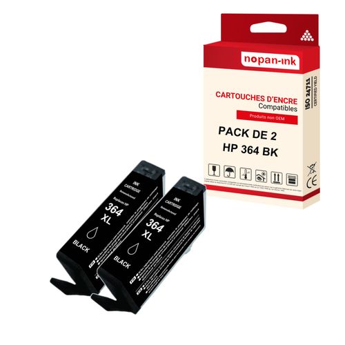 Nopan-Ink - X2 Cartouches Compatibles Pour Hp 364 Xl 364xl Noir Pour Hp Deskjet 3070 A 3070 Series 3520 E-All-In-One 3524 Officejet 4610 4620 4622 Ph