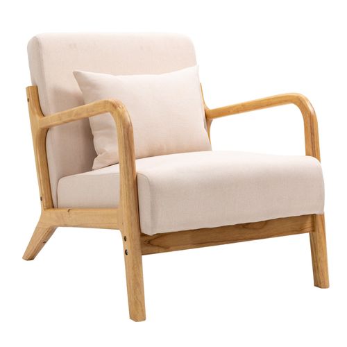 Nordlys - Fauteuil De Salon Scandinave Avec Structure Bois Et Tissu Hevea Beige