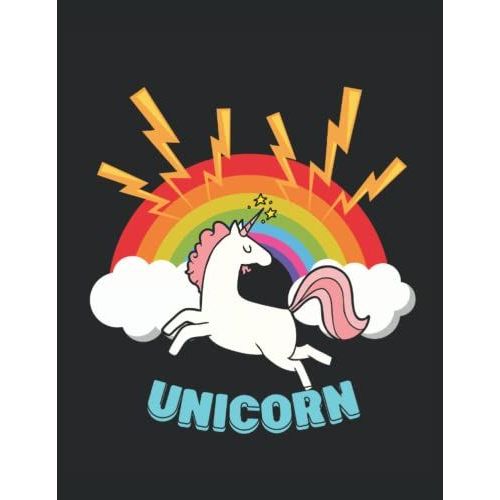 Notebook: Cute Pink Unicorn With Rainbow And Thunder   de publishing, Phoenix27  Format Broch 