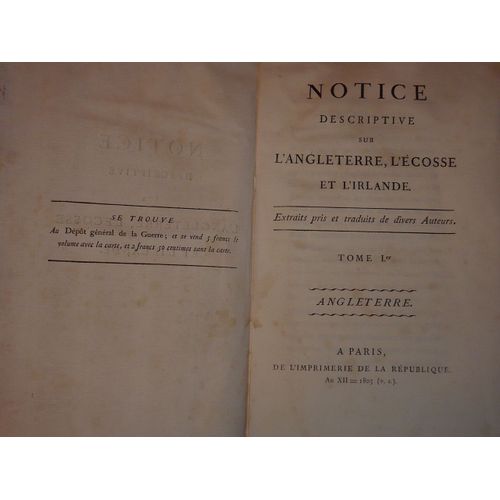Notice Descriptive Sur L'Angleterre, L'Ecosse Et L'Irlande - Tome 1 (Seul) L'Angleterre - 1803 - Imprimerie De La Rpublique   de Collectif (divers auteurs) 