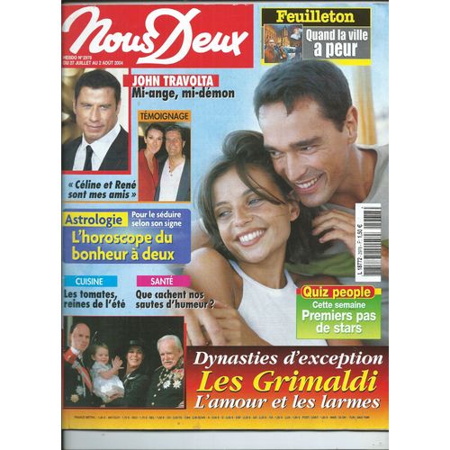 Nous Deux 27/07/2004 John Travol Les Grimaldi, Isabelle Adjani & Jean-Michel Jarre, Claudia Schiffer, Roch Voisine , Cline Dion- Nouvelles De Emmanuelle Sandre, Lise Mey, Daniel Aubry