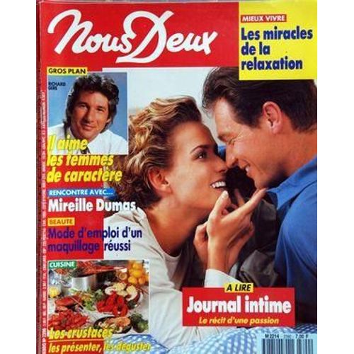 Nous Deux N 2390 Du 20/04/1993 - Les Miracles De La Relaxation - Recit / Journal Intime - Richard Gere Aime Les Femmes De Caractere - Mireille Dumas - Un Maquillage Reussi - Les Crustaces