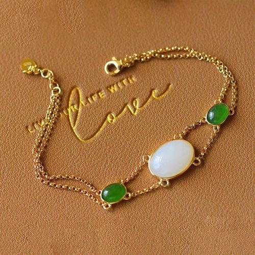 Nouveau Bracelet En Calcdoine Blanche Htian Naturel Incrust, Style Chinois Rtro Unique, Or Ancien, Artisanat, Breloque De Marque, Bijoux Pour Femmes