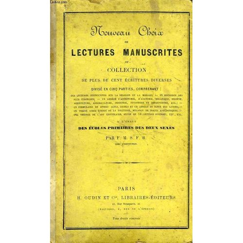 Nouveau Choix De Lectures Manuscrites, Ou Collection De Plus De Cent Ecritures Diverses   de F.M.S.F.B.