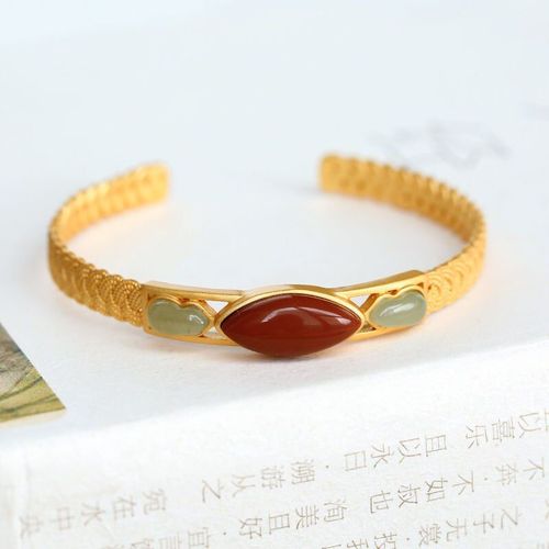 Nouveau Design Incrust De Calcdoine Htian Naturelle, Bracelet Tourmaline Rouge Du Sud, Gourde, Bijoux Artisanaux En Or Ancien Pour Femmes