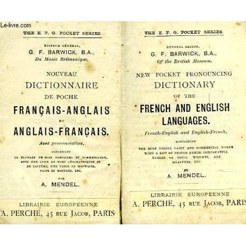 Nouveau Dictionnaire De Poche Francais-Anglais Et Anglais-Francais / New Pocket Pronouncing Dictionary Of The French And English Languages   de BARWICK G. F.