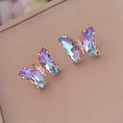 Nouveau Gradient Papillon Collier Personnalit De La Mode Ins Lumiere De Luxe Filles Collier Clavicule Chane-Color-Dgrad Papillon Boucles D'oreilles