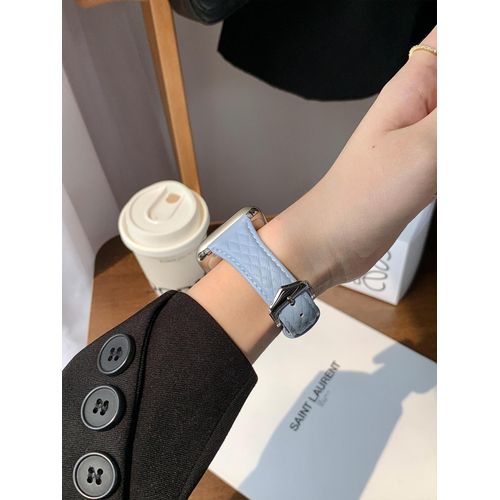 Nouveau Motif  Carreaux En Diamant Pour Bracelet Iwatch Apple Watch Apple Watch Bracelet S8 Advanced Se Creative-Cuir  Motif Diamant - Bleu Ciel - 41 Mm (7e  8e Gnration)