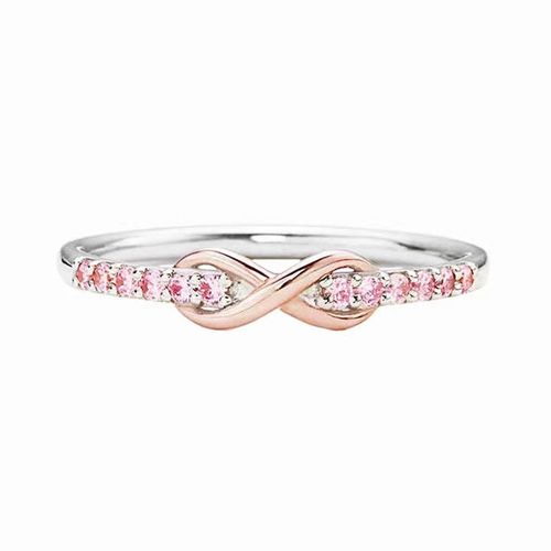 Nouveau Petit Anneau De Zirconium Incrust De 8 Caracteres Porte-Bonheur Frais Simple Ins Net Rouge Bague Femme Bague Queue Unique - Argent - Diamant Rose - N  8