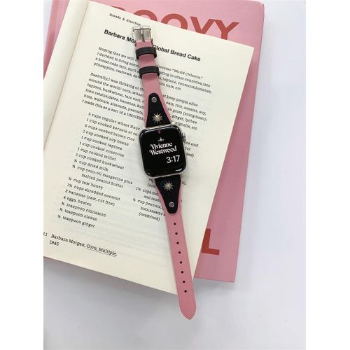 Nouveau Petit Bracelet En Cuir Pour Apple Watch S9 Compatible Avec Apple Watch 678 Gnration Se Apple Watch Iwatch415-toile  Dix Branches En Cuir Fin - Rose Noir - 38 Mm/40 Mm/41 Mm