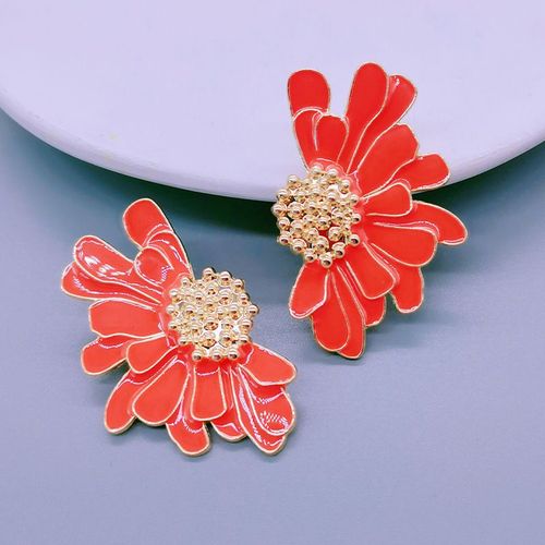Nouveau Produit Boucles D'oreilles Rtro Alliage Fleur Boucles D'oreilles Exagres Temprament Motif Fleur Boucles D'oreilles Femmes-Orange Rouge
