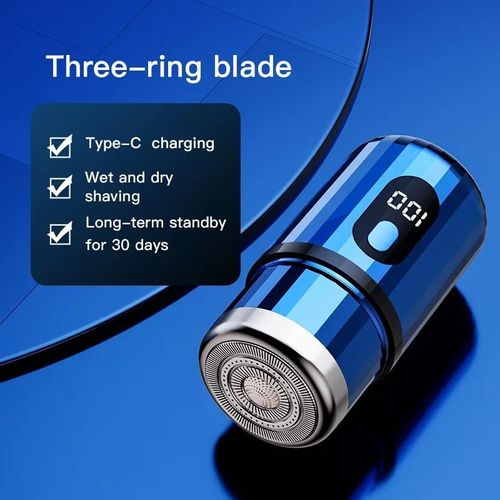 Nouveau T6 Mini Rasoir lectrique 3d Tte Flottante Rasoir Type-C Charge Rapide Hommes Rasoir Rechargeable-Bleu