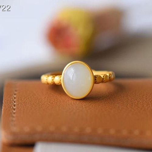 Nouvelle Bague En Argent Sterling S925 Incruste De Jade Hetian Simple, Design Creux Simple, Artisanat En Or Ancien Simple  La Mode