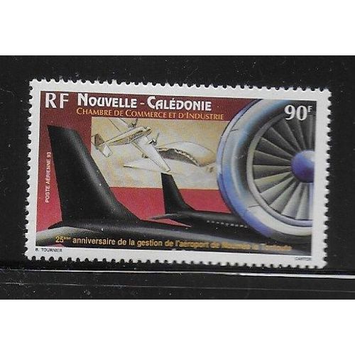 Nouvelle-Caledonie Poste Aerienne 1993 : 20 Anniversaire De La Gestion De L'aroport De Nouma La Tontouta : Racteur, Empennage, Avion Ancien Et Hangar : Timbre  90 F. Neuf **