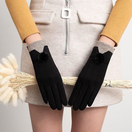 Nouvelle Femme Automne Hiver Non Invers Velours Cachemire Doigt Complet Chaud Dentelle Gants Femmes Coton cran Tactile Gants Taille Unique F36 Noir
