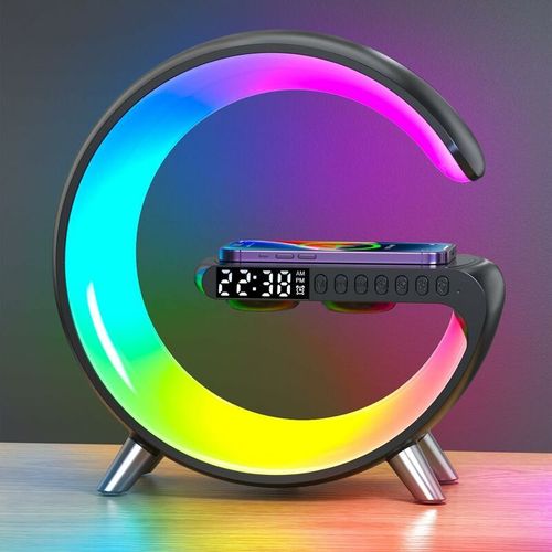 Nouvelle Lampe De Table Intelligente, Lampe D'ambiance Avec Chargeur Sans Fil, Haut-Parleur Bluetooth, Veilleuse  Intensit Variable Avec Synchronisation De La Musique, Contrle De App (Noir), Nouveau Pour 2024 Amliorations ! Goodnice