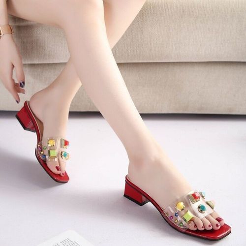 Nouvelles Pantoufles D't  Talons pais Pour Femmes, Pantoufles Transparentes  Visage Doux,  Rivets Colors - 38