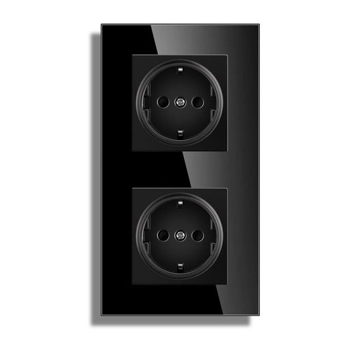 Novski-Prise De Courant Standard Europen,Panneau En Verre Cristal,Prise De Courant,Blanc,Gris,Noir,Sortie De Groupe 2,3,4/5,16a - Type 2 Black Socket