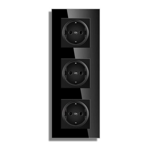 Novski-Prise De Courant Standard Europen,Panneau En Verre Cristal,Prise De Courant,Blanc,Gris,Noir,Sortie De Groupe 2,3,4/5,16a - Type 3 Black Socket #A