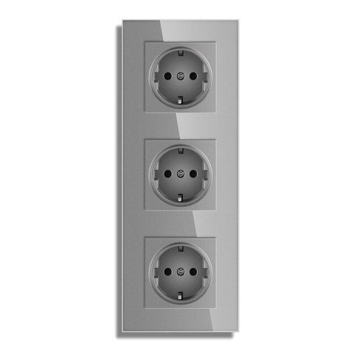 Novski-Prise De Courant Standard Europen,Panneau En Verre Cristal,Prise De Courant,Blanc,Gris,Noir,Sortie De Groupe 2,3,4/5,16a - Type 3 Grey Socket #A